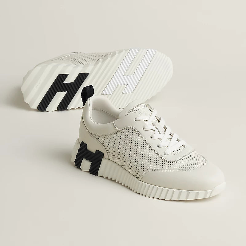 Hermès-style sneaker with “H” logo patch